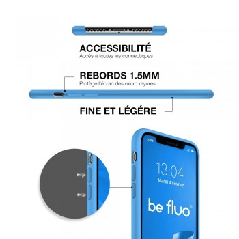 Moxie Coque silicone iPhone 12 / 12 Pro 6.1" [BeFluo] - Intérieur Microfibre, Coque Anti-chocs et Anti-rayures pour iPhone 12 / 12 Pro 6.1" - Bleu Clair