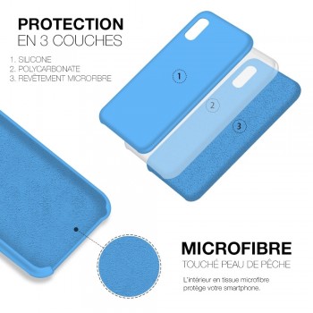 Moxie Coque silicone iPhone 12 / 12 Pro 6.1" [BeFluo] - Intérieur Microfibre, Coque Anti-chocs et Anti-rayures pour iPhone 12 / 12 Pro 6.1" - Bleu Clair