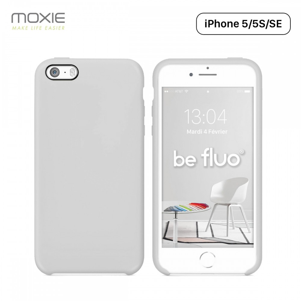 Moxie Coque iPhone 5/5S/SE [BeFluo] Coque Silicone Fine et Légère pour iPhone SE, iPhone 5S et iPhone 5, Intérieur Microfibre, Coque Anti-chocs et Anti-rayures pour iPhone SE/5S/5 - Blanc