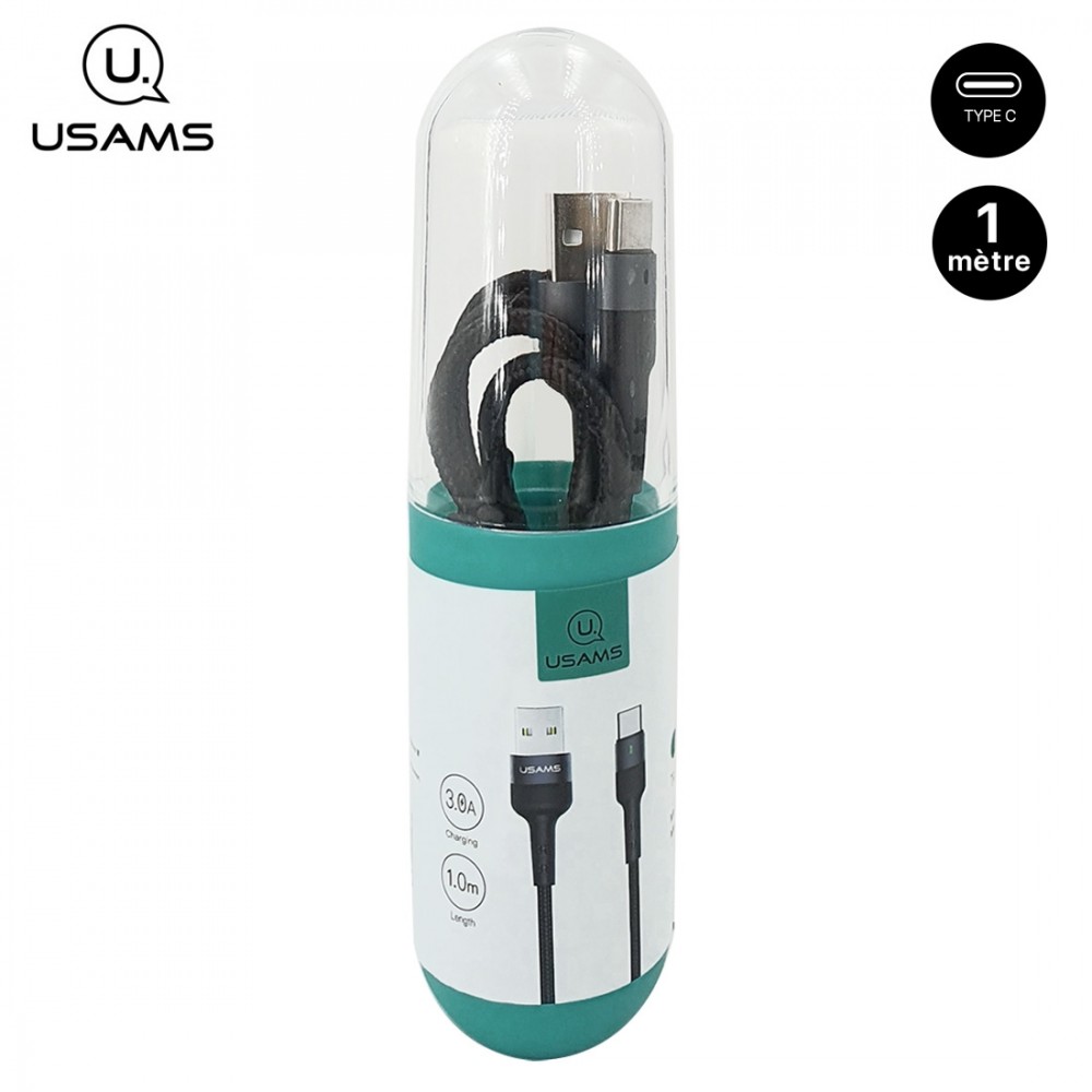 Cable tressé USAMS en tube 1M TYPE-C avec indicateur de charge pour Présentoir 30 pièces