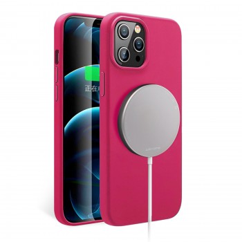 Moxie Coque silicone iPhone 12 Pro Max [BeFluo] avec aimant compatible MagSafe - Intérieur Microfibre - Framboise