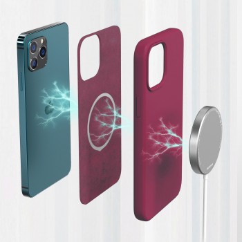 Moxie Coque silicone iPhone 12 Pro Max [BeFluo] avec aimant compatible MagSafe - Intérieur Microfibre - Framboise