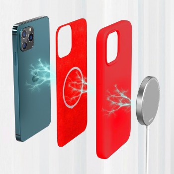 Moxie Coque silicone iPhone 12 Mini [BeFluo] avec aimant compatible MagSafe - Intérieur Microfibre - Rouge