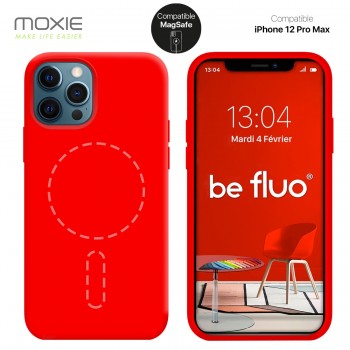 Moxie Coque silicone iPhone 12 Pro Max [BeFluo] avec aimant compatible  MagSafe - Intérieur Microfibre - Framboise