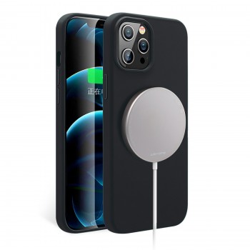 Moxie Coque silicone iPhone 12 Pro Max [BeFluo] avec aimant compatible MagSafe - Intérieur Microfibre - Noir