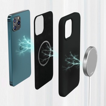 Moxie Coque silicone iPhone 12 Pro Max [BeFluo] avec aimant compatible MagSafe - Intérieur Microfibre - Noir