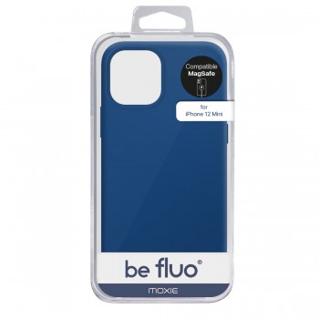 Moxie Coque silicone iPhone 12 Mini [BeFluo] avec aimant compatible MagSafe - Intérieur Microfibre - Bleu Marine