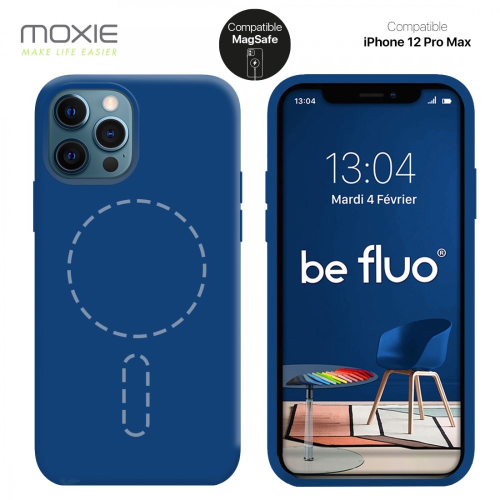 Moxie Coque silicone iPhone 12 Pro Max [BeFluo] avec aimant compatible  MagSafe - Intérieur Microfibre - Framboise