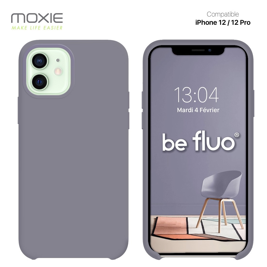 Moxie Coque iPhone 12/12 Pro [BeFluo] Coque Silicone Fine et Légère pour iPhone 12/12 Pro, Intérieur Microfibre, Coque Anti-chocs et Anti-rayures pour iPhone 12/12 Pro - Gris Lavande