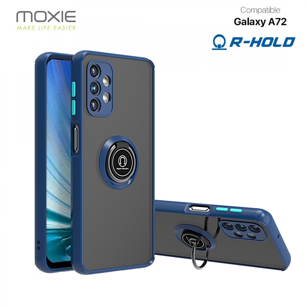 Coque Moxie R-Hold Samsung Galaxy A72 avec ring holder + contour Bleu