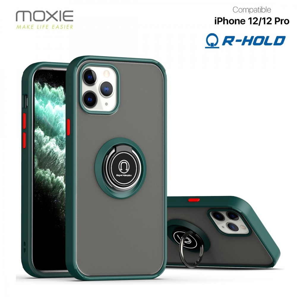 Coque Moxie R-Hold iPhone 12/12 Pro avec ring holder + contour Vert