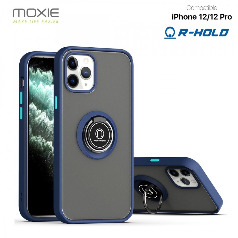 Coque Moxie R-Hold iPhone 12/12 Pro avec ring holder + contour Bleu