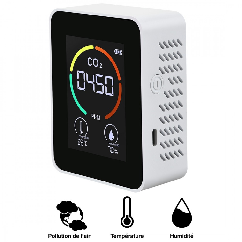 Analyseur et Detecteur de CO2 couleur Blanc - Batterie 1200 mah