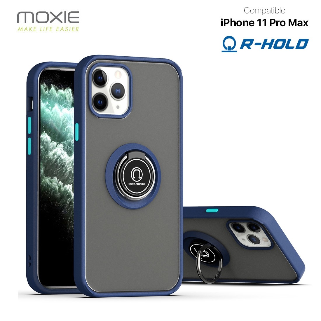 Coque Moxie R-Hold iPhone 11 Pro Max avec ring holder + contour Bleu