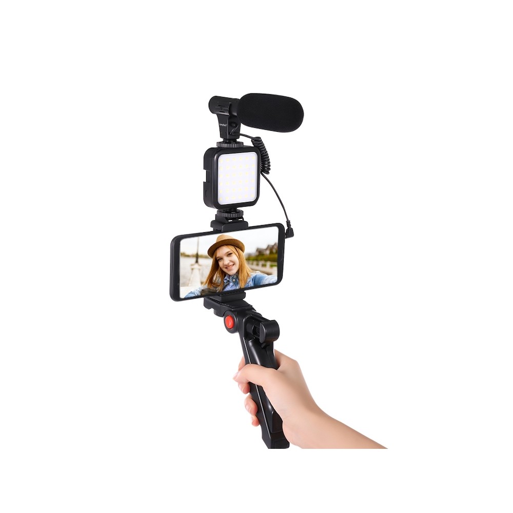 kit vidéo pour Smartphone comprenant 1 trepied ,1 micro jack et 1 lumière LED