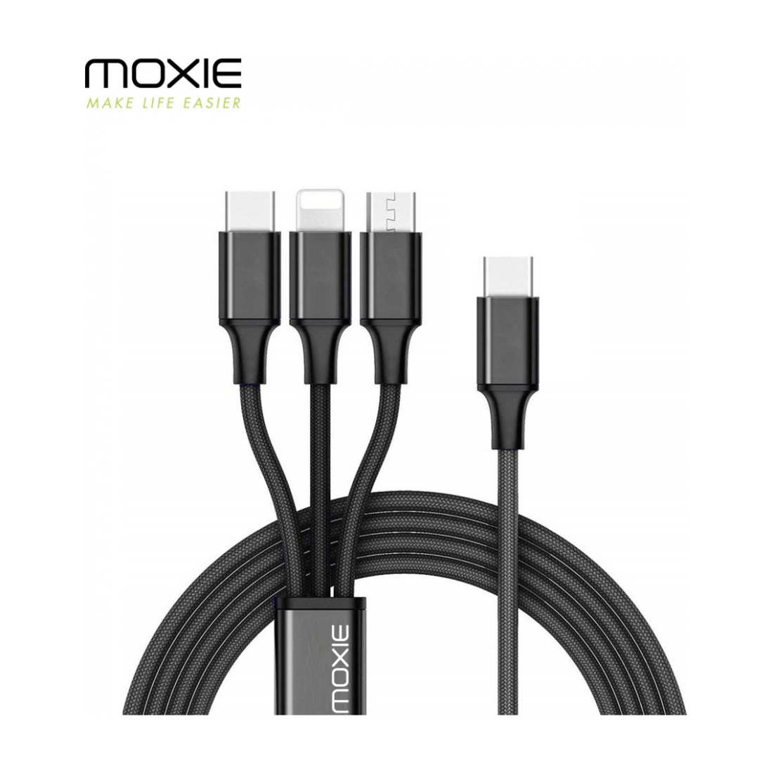 Câble De Charge 3 En 1 Tressé Noir 1.2m - USB-C, Micro-USB Et Lightning, Universel