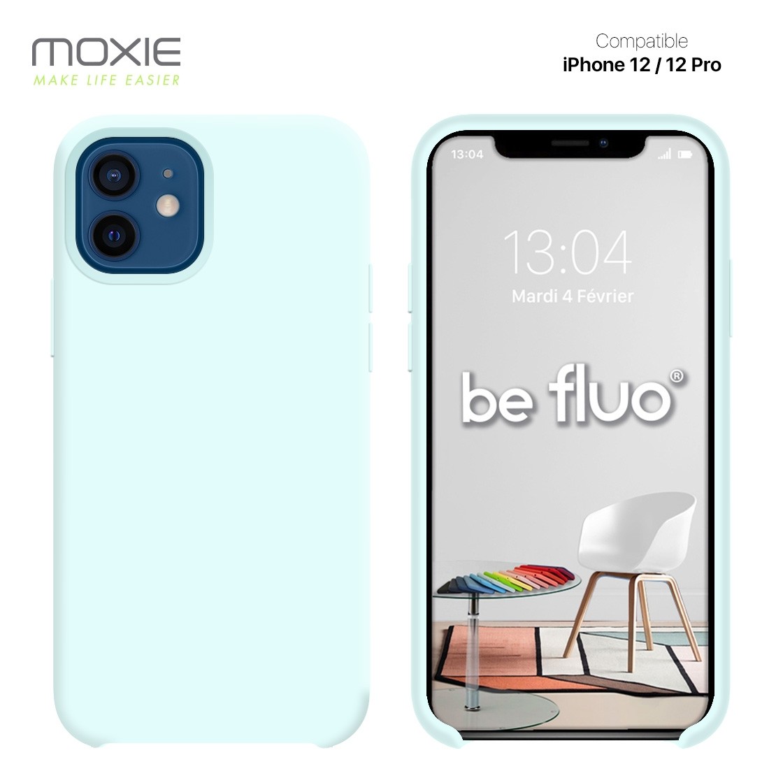Moxie Coque iPhone 12/12 Pro [BeFluo] Coque Silicone Fine et Légère pour iPhone 12/12 Pro, Intérieur Microfibre, Coque Anti-chocs et Anti-rayures pour iPhone 12/12 Pro - Bleu glacier