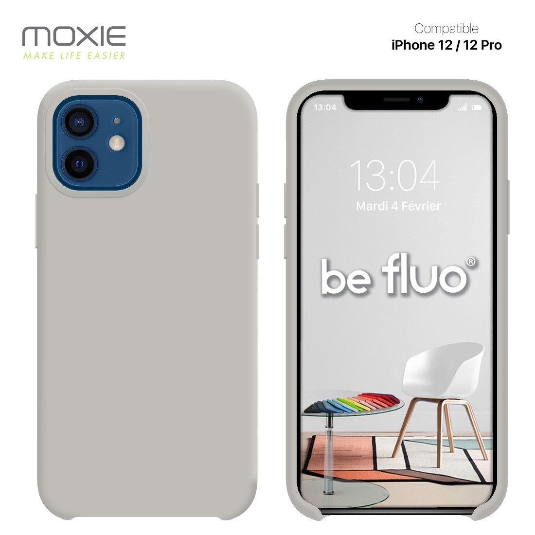 Moxie Coque iPhone 12/12 Pro [BeFluo] Coque Silicone Fine et Légère pour iPhone 12/12 Pro, Intérieur Microfibre, Coque Anti-chocs et Anti-rayures pour iPhone 12/12 Pro - Gris Nardo