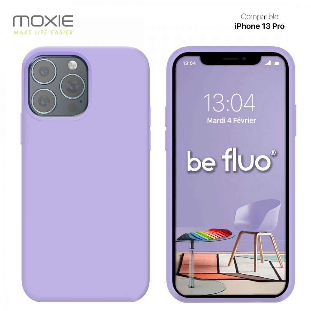 Moxie Coque iPhone 13 Pro [BeFluo] Coque Silicone Fine et Légère pour iPhone 13 Pro, Intérieur Microfibre, Coque Anti-chocs et Anti-rayures pour iPhone 13 Pro - Lilas