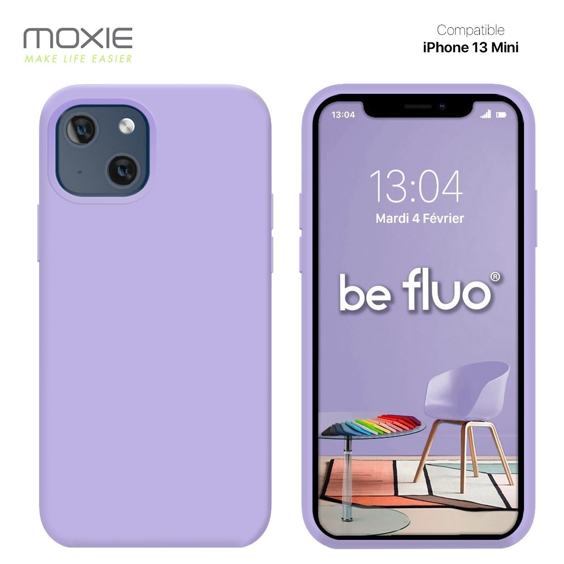 Moxie Coque iPhone 13 Mini [BeFluo] Coque Silicone Fine et Légère pour iPhone 13 Mini, Intérieur Microfibre, Coque Anti-chocs et Anti-rayures pour iPhone 13 Mini- Lilas