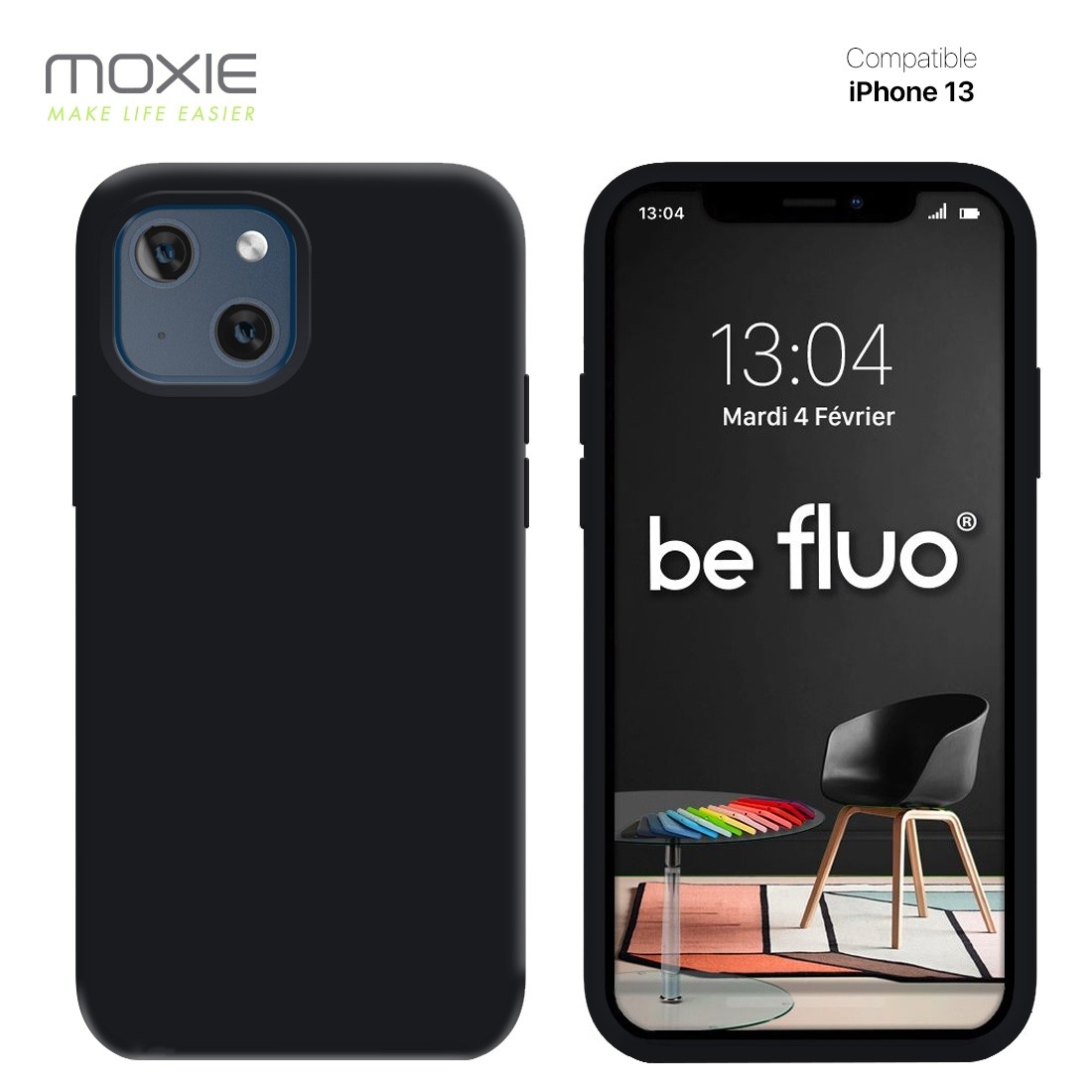 Moxie Coque iPhone 13 [BeFluo] Coque Silicone Fine et Légère pour iPhone 13, Intérieur Microfibre, Coque Anti-chocs et Anti-rayures pour iPhone 13 - Noir