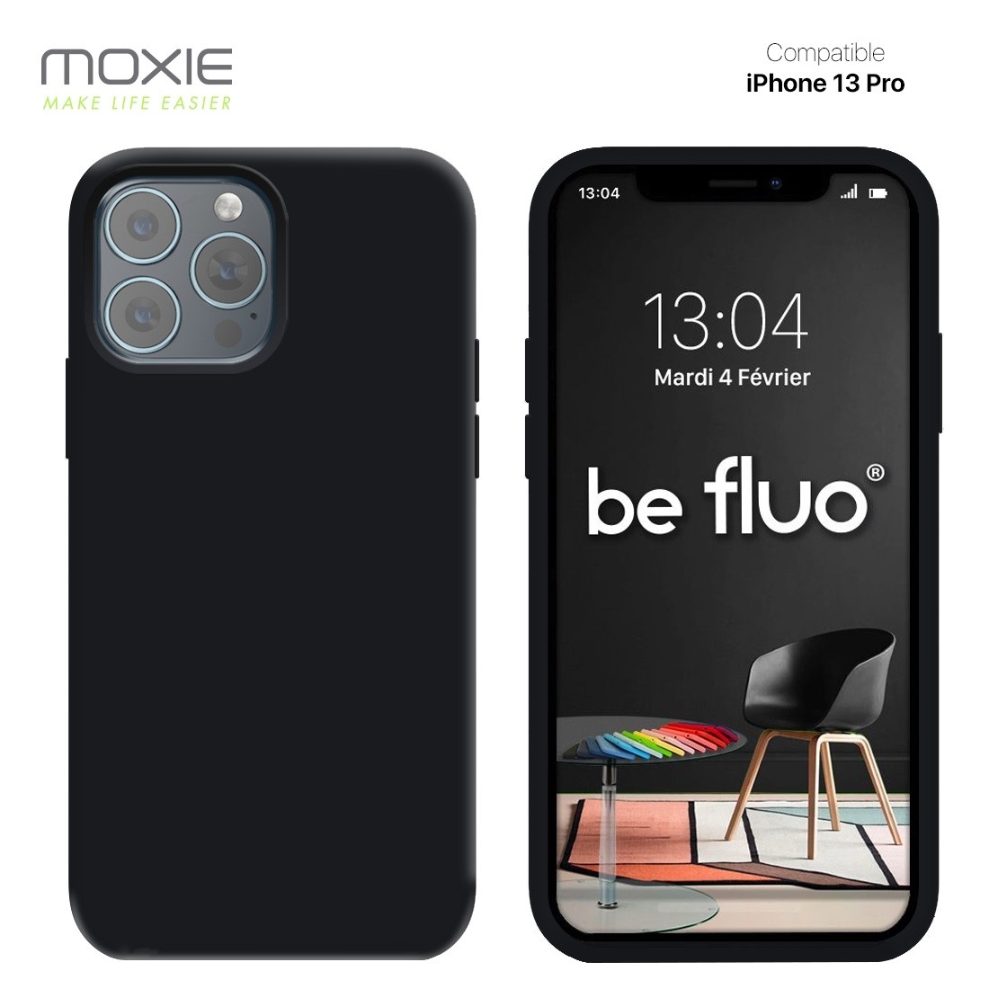 Moxie Coque iPhone 13 Pro Max [BeFluo] Coque Silicone Fine et Légère pour iPhone 13 Pro Max, Intérieur Microfibre, Coque Anti-chocs et Anti-rayures pour iPhone 13 Pro Max - Noir