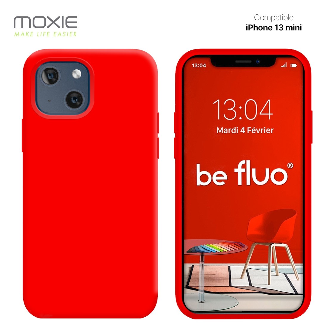 Moxie Coque iPhone 13 Mini [BeFluo] Coque Silicone Fine et Légère pour iPhone 13 Mini, Intérieur Microfibre, Coque Anti-chocs et Anti-rayures pour iPhone 13 Mini - Rouge