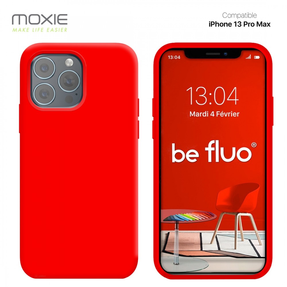 Moxie Coque iPhone 13 Pro Max [BeFluo] Coque Silicone Fine et Légère pour iPhone 13 Pro Max, Intérieur Microfibre, Coque Anti-chocs et Anti-rayures pour iPhone 13 Pro Max - Rouge