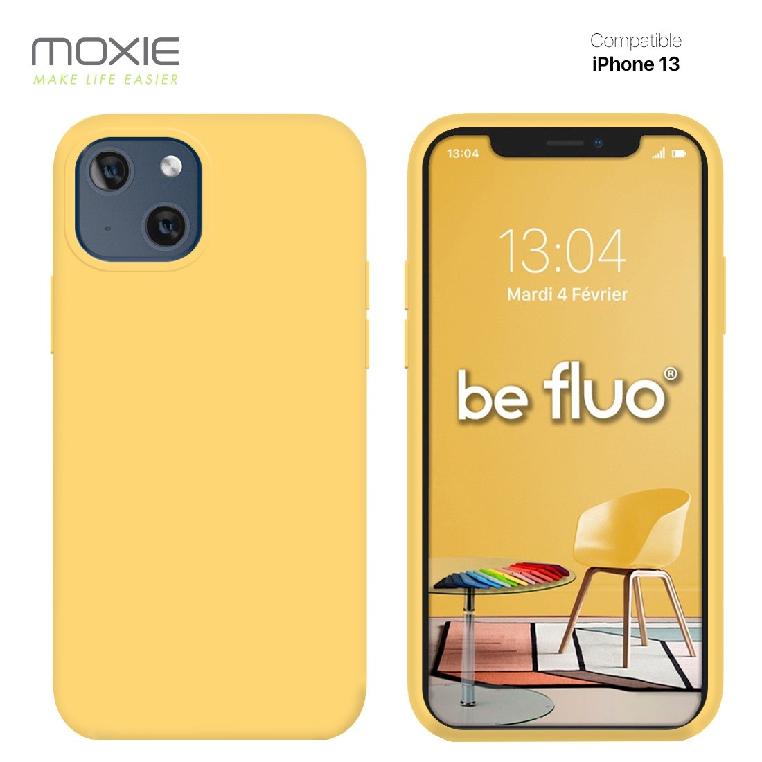 Moxie Coque iPhone 13 [BeFluo] Coque Silicone Fine et Légère pour iPhone 13, Intérieur Microfibre, Coque Anti-chocs et Anti-rayures pour iPhone 13 - Jaune