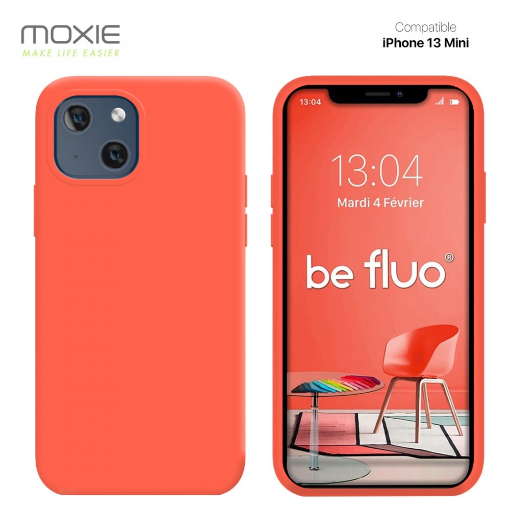 Moxie Coque iPhone 13 Mini [BeFluo] Coque Silicone Fine et Légère pour iPhone 13 Mini, Intérieur Microfibre, Coque Anti-chocs et Anti-rayures pour iPhone 13 Mini - Nectarine