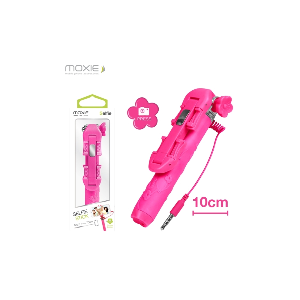 Mini Perche Téléscopique Selfie Moxie Rose à Fil et Bouton Déclencheur