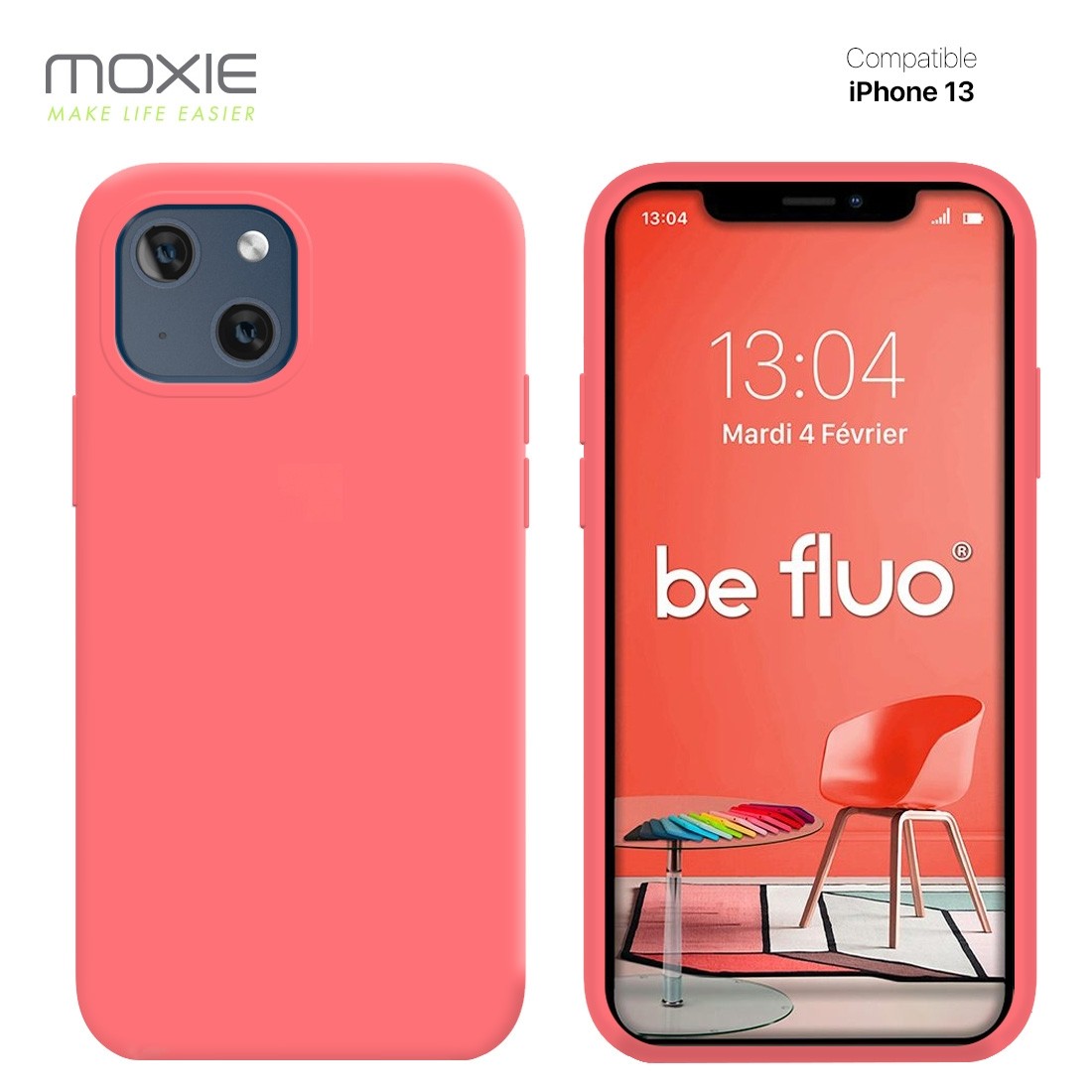 Moxie Coque iPhone 13 [BeFluo] Coque Silicone Fine et Légère pour iPhone 13, Intérieur Microfibre, Coque Anti-chocs et Anti-rayures pour iPhone 13 - Rose vif
