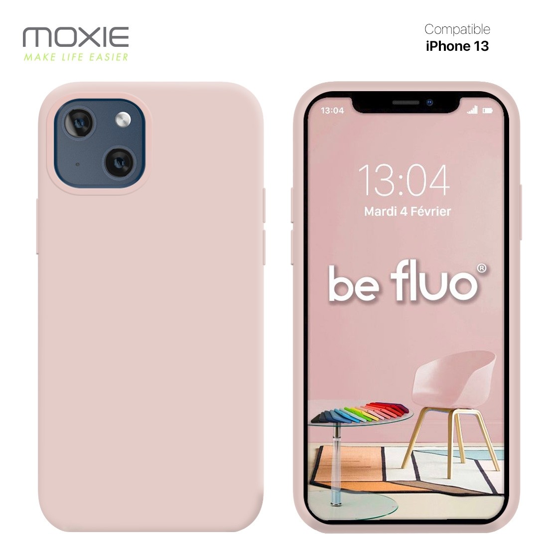 Moxie Coque iPhone 13 [BeFluo] Coque Silicone Fine et Légère pour iPhone 13, Intérieur Microfibre, Coque Anti-chocs et Anti-rayures pour iPhone 13 - Rose Sable