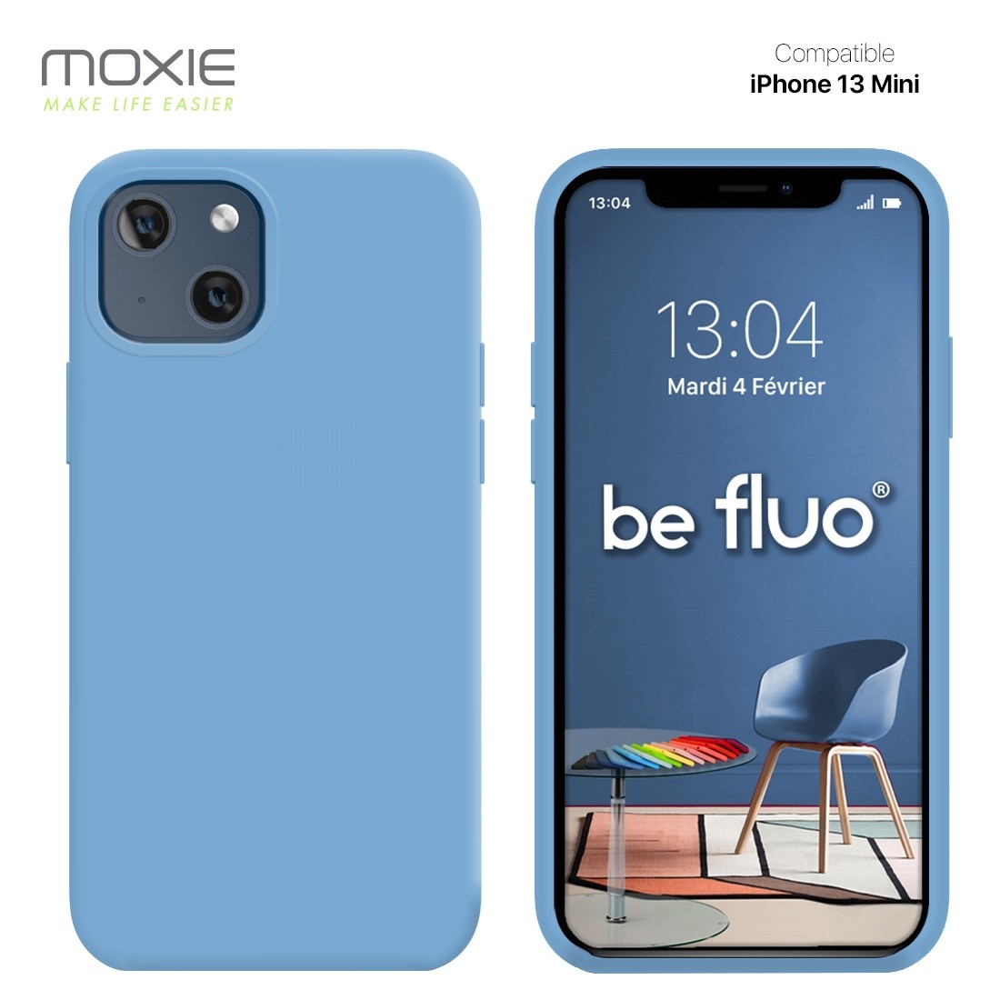 Moxie Coque iPhone 13 Mini [BeFluo] Coque Silicone Fine et Légère pour iPhone 13 Mini, Intérieur Microfibre, Coque Anti-chocs et Anti-rayures pour iPhone 13 Mini - Bleu acier