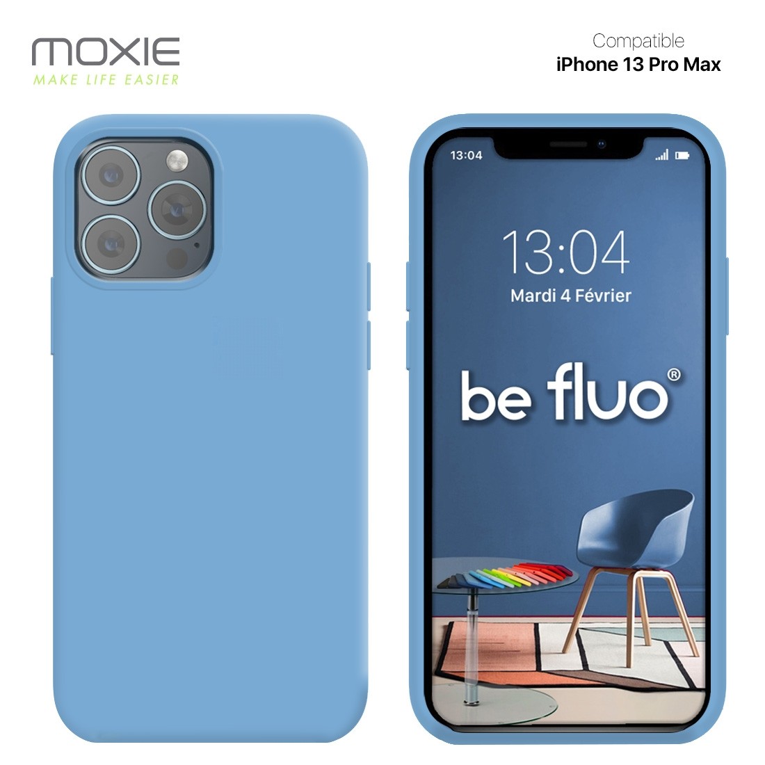 Moxie Coque iPhone 13 Pro Max [BeFluo] Coque Silicone Fine et Légère pour iPhone 13 Pro Max, Intérieur Microfibre, Coque Anti-chocs et Anti-rayures pour iPhone 13 Pro Max- Bleu acier