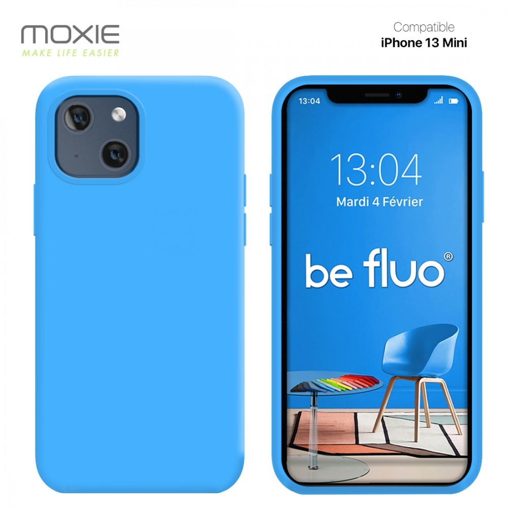 Moxie Coque iPhone 13 Mini [BeFluo] Coque Silicone Fine et Légère pour iPhone 13 Mini, Intérieur Microfibre, Coque Anti-chocs et Anti-rayures pour iPhone 13 Mini - Bleu clair
