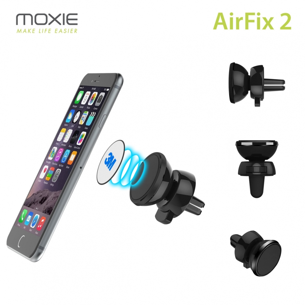 Support Voiture Universel Moxie AirFix 2 Push + clip Grille de Ventilation, Compatible GPS Coyote - Noir