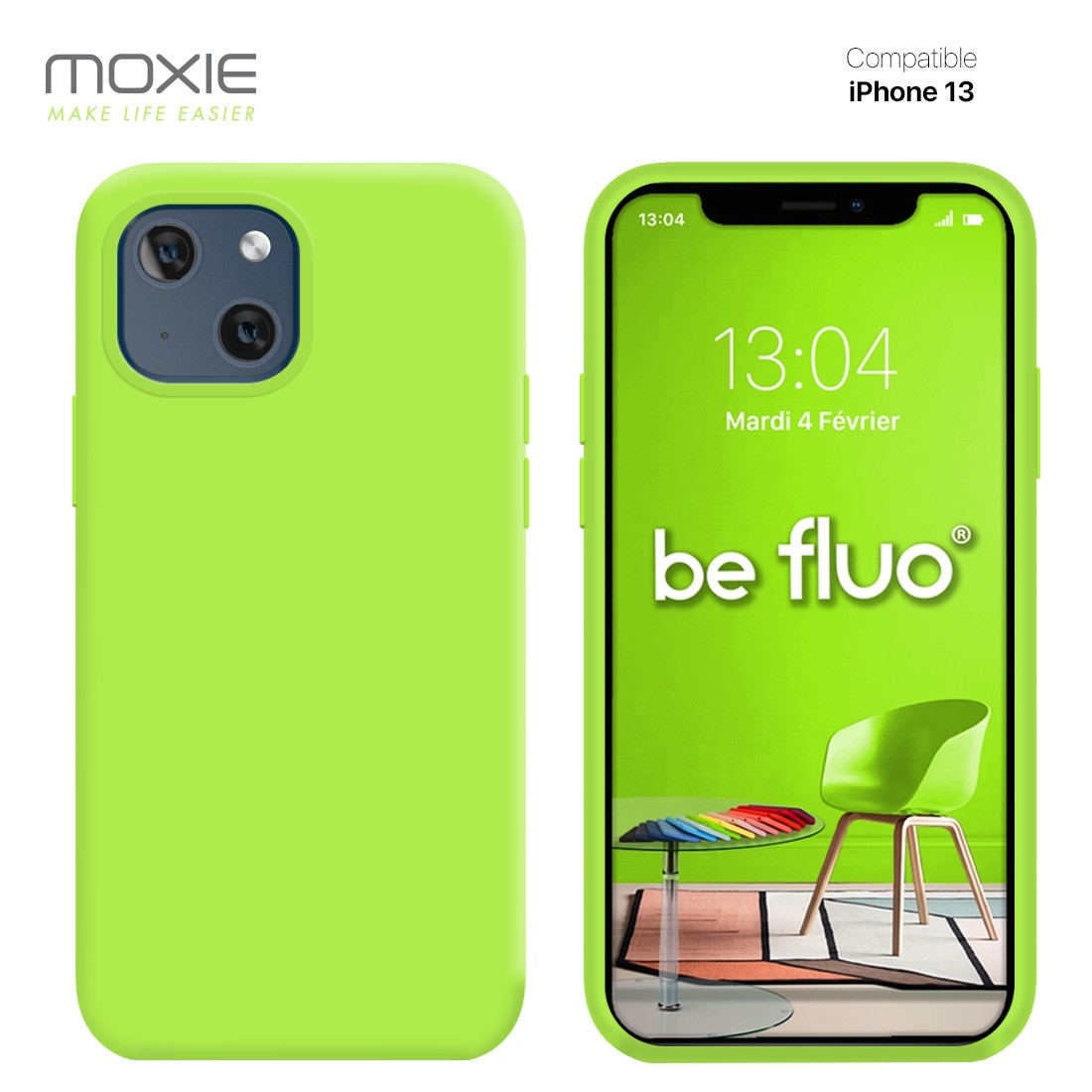 Moxie Coque iPhone 13  [BeFluo] Coque Silicone Fine et Légère pour iPhone 13, Intérieur Microfibre, Coque Anti-chocs et Anti-rayures pour iPhone 13 - Vert pomme