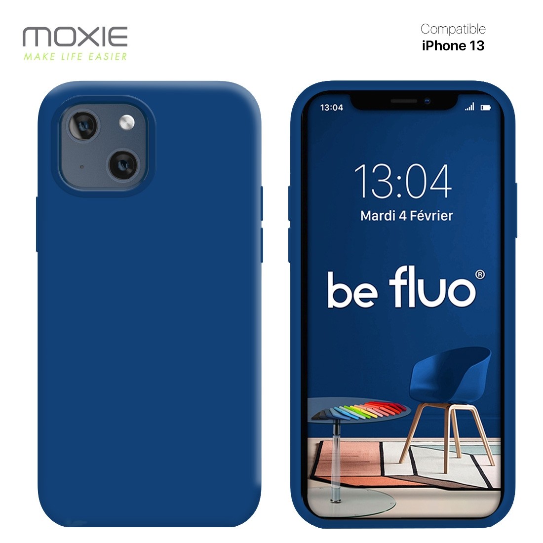 Moxie Coque iPhone 13 [BeFluo] Coque Silicone Fine et Légère pour iPhone 13 , Intérieur Microfibre, Coque Anti-chocs et Anti-rayures pour iPhone 13 - Bleu marine
