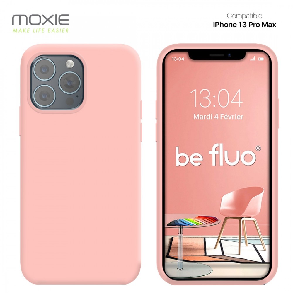 Moxie Coque iPhone 13 Pro Max [BeFluo] Coque Silicone Fine et Légère pour iPhone 13 Pro Max, Intérieur Microfibre, Coque Anti-chocs et Anti-rayures pour iPhone 13 Pro Max - Rose clair
