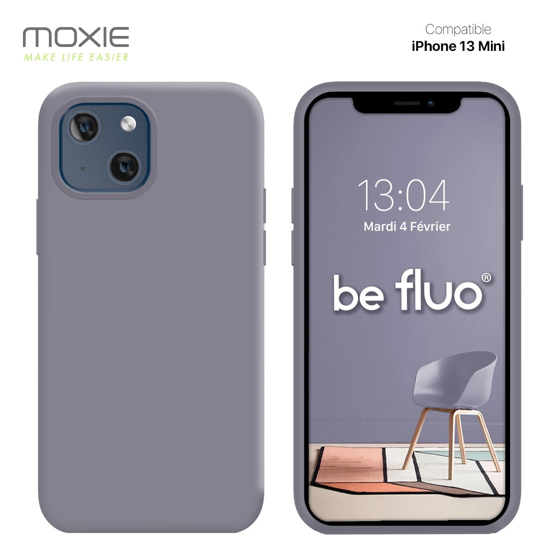 Moxie Coque iPhone 13 [BeFluo] Coque Silicone Fine et Légère pour iPhone 13 , Intérieur Microfibre, Coque Anti-chocs et Anti-rayures pour iPhone 13 - Gris Lavande