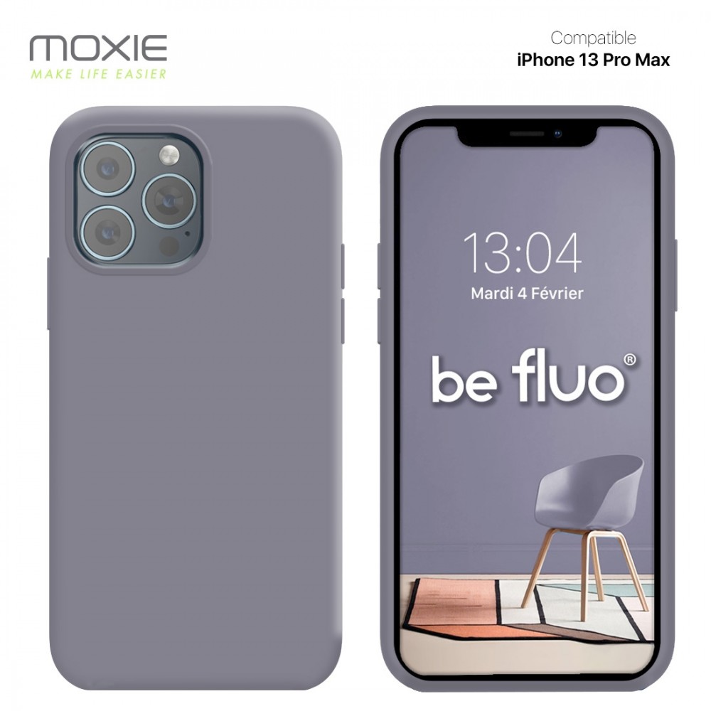 Moxie Coque iPhone 13 Pro Max [BeFluo] Coque Silicone Fine et Légère pour iPhone 13 Pro Max, Intérieur Microfibre, Coque Anti-chocs et Anti-rayures pour iPhone 13 Pro Max - Gris Lavande