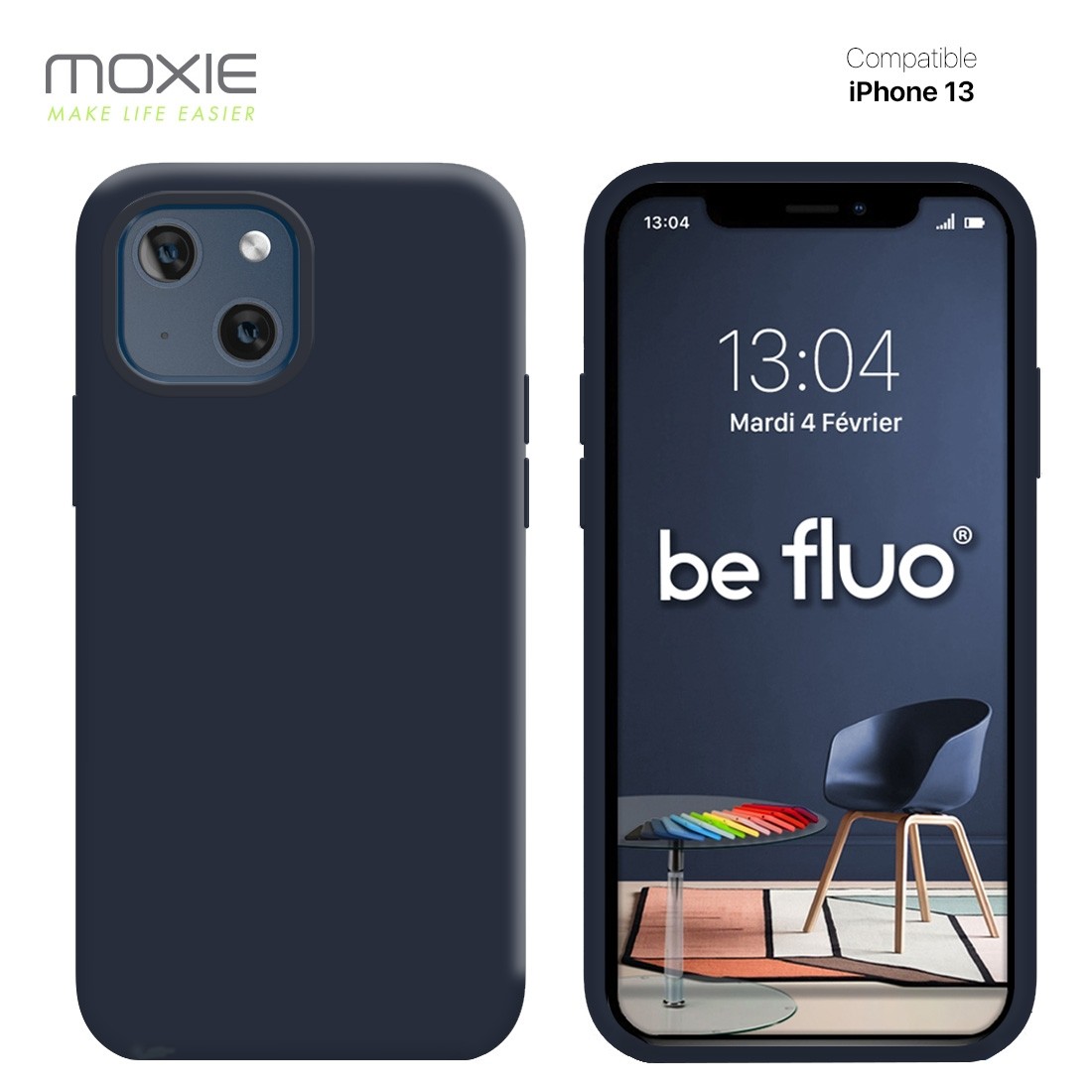 Moxie Coque iPhone 13 [BeFluo] Coque Silicone Fine et Légère pour iPhone 13 , Intérieur Microfibre, Coque Anti-chocs et Anti-rayures pour iPhone 13 - Bleu foncé