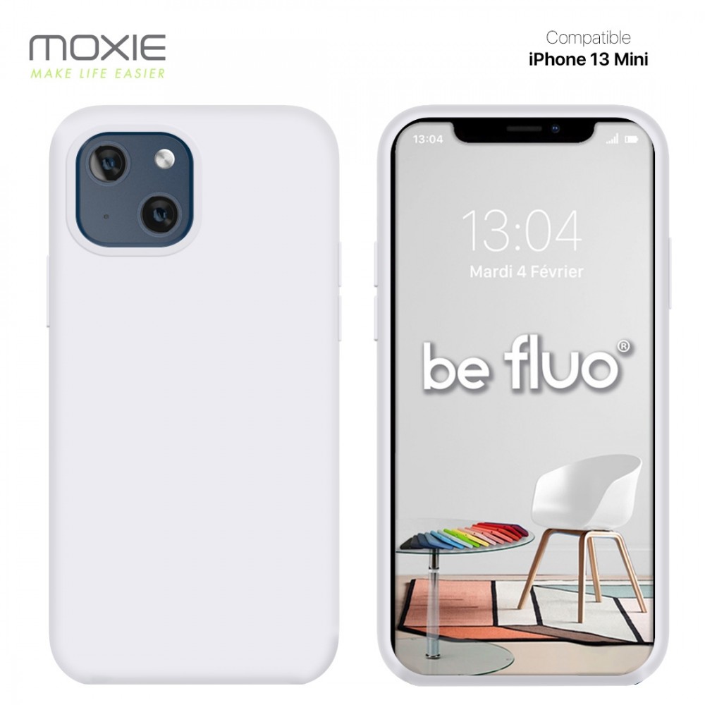 Moxie Coque iPhone 13 Mini [BeFluo] Coque Silicone Fine et Légère pour iPhone 13 Mini , Intérieur Microfibre, Coque Anti-chocs et Anti-rayures pour iPhone 13 Mini - Blanc