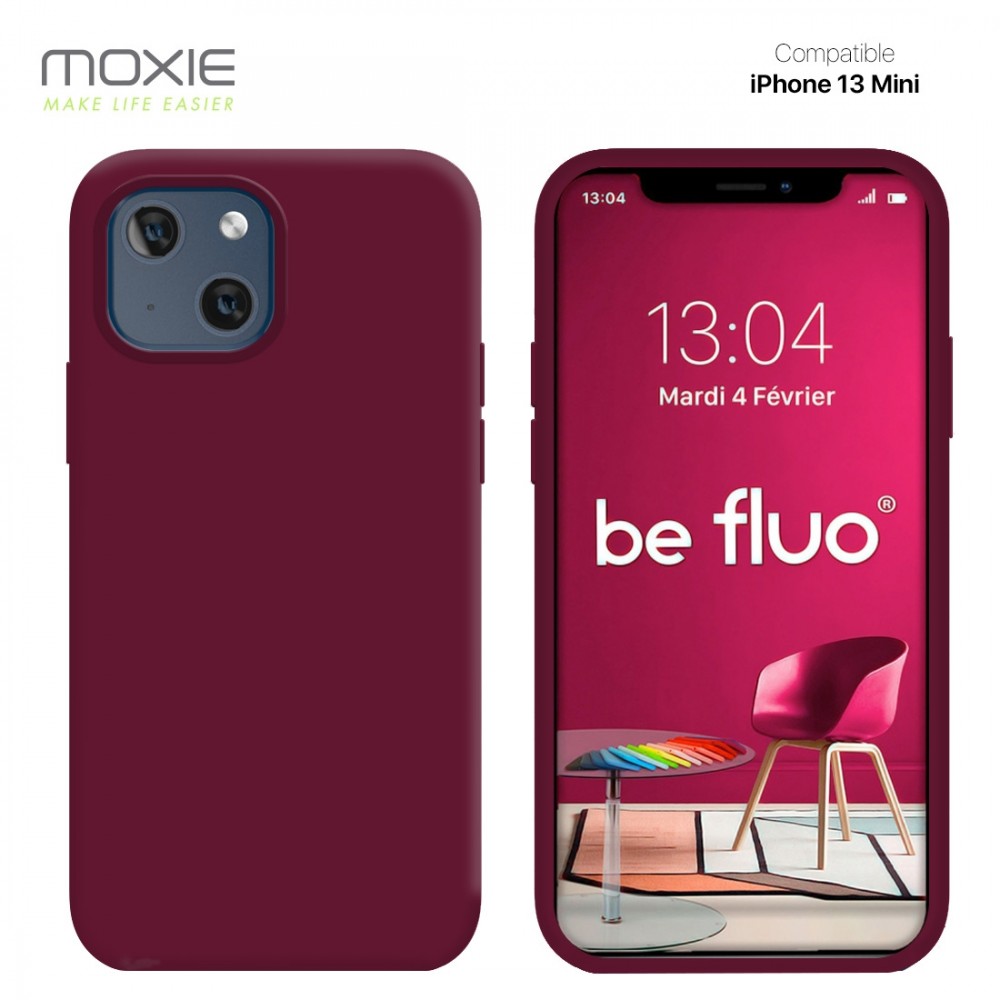 Moxie Coque iPhone 13 Mini [BeFluo] Coque Silicone Fine et Légère pour iPhone 13 Mini , Intérieur Microfibre, Coque Anti-chocs et Anti-rayures pour iPhone 13 Mini - Lie de vin