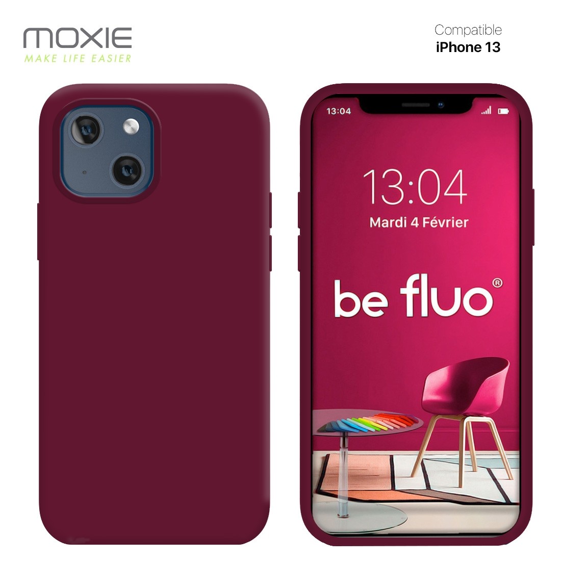 Moxie Coque iPhone 13 [BeFluo] Coque Silicone Fine et Légère pour iPhone 13 , Intérieur Microfibre, Coque Anti-chocs et Anti-rayures pour iPhone 13 - Lie de vin