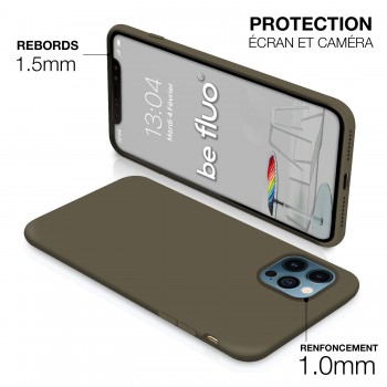 Moxie Coque iPhone 13 Mini [BeFluo] Coque Silicone Fine et Légère pour iPhone 13 Mini, Intérieur Microfibre, Coque Anti-chocs et Anti-rayures pour iPhone 13 mini- Marron gris