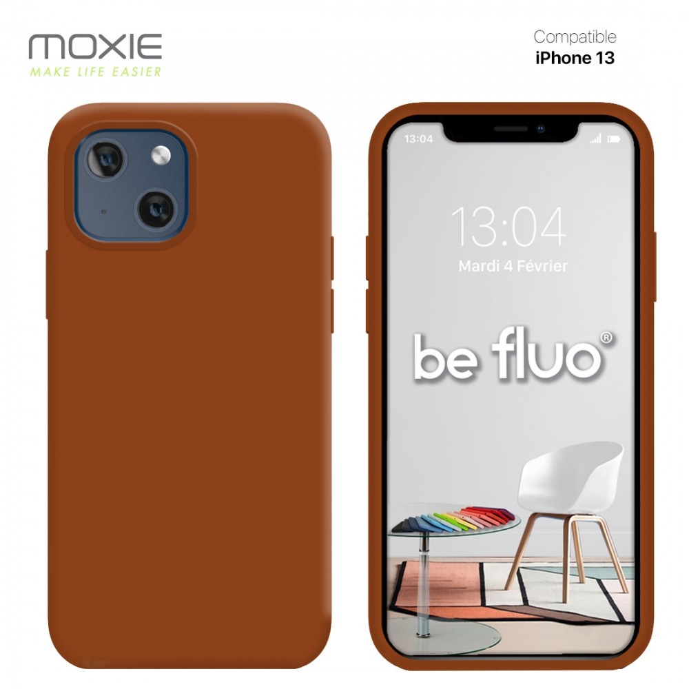 Moxie Coque iPhone 13  [BeFluo] Coque Silicone Fine et Légère pour iPhone 13 , Intérieur Microfibre, Coque Anti-chocs et Anti-rayures pour iPhone 13  - Havane