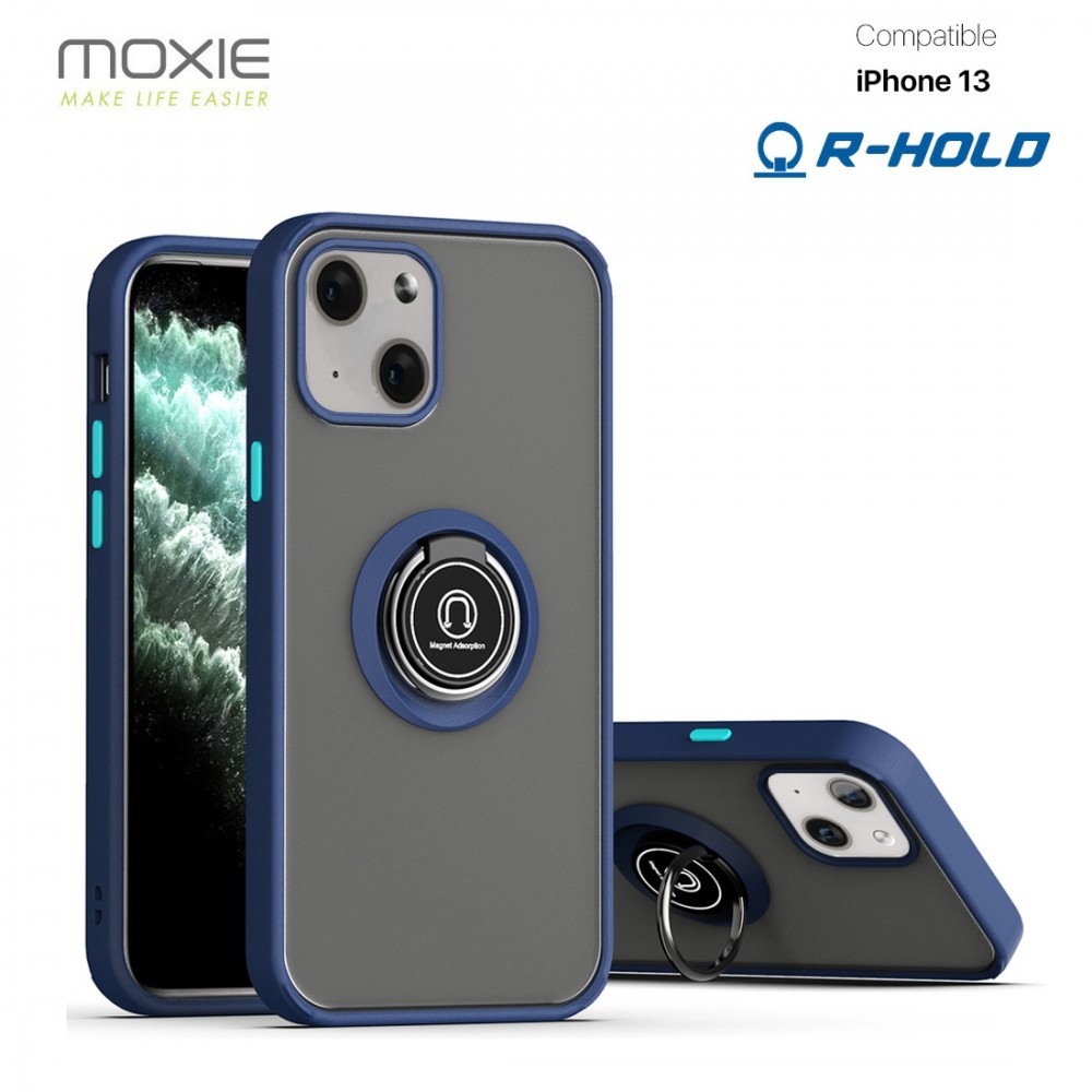 Coque Moxie R-Hold iPhone 13 avec ring holder + contour Bleu