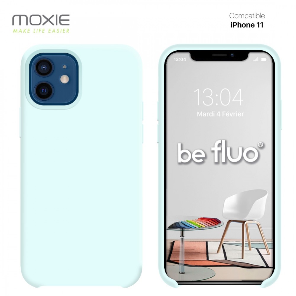 Moxie Coque iPhone 11 [BeFluo] Coque Silicone Fine et Légère pour iPhone 11, Intérieur Microfibre, Coque Anti-chocs et Anti-rayures pour iPhone 11 - Bleu Glacier